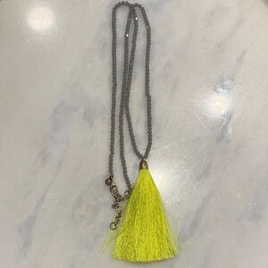 J. Crew Neon Yellow and Gray Tassel Necklace